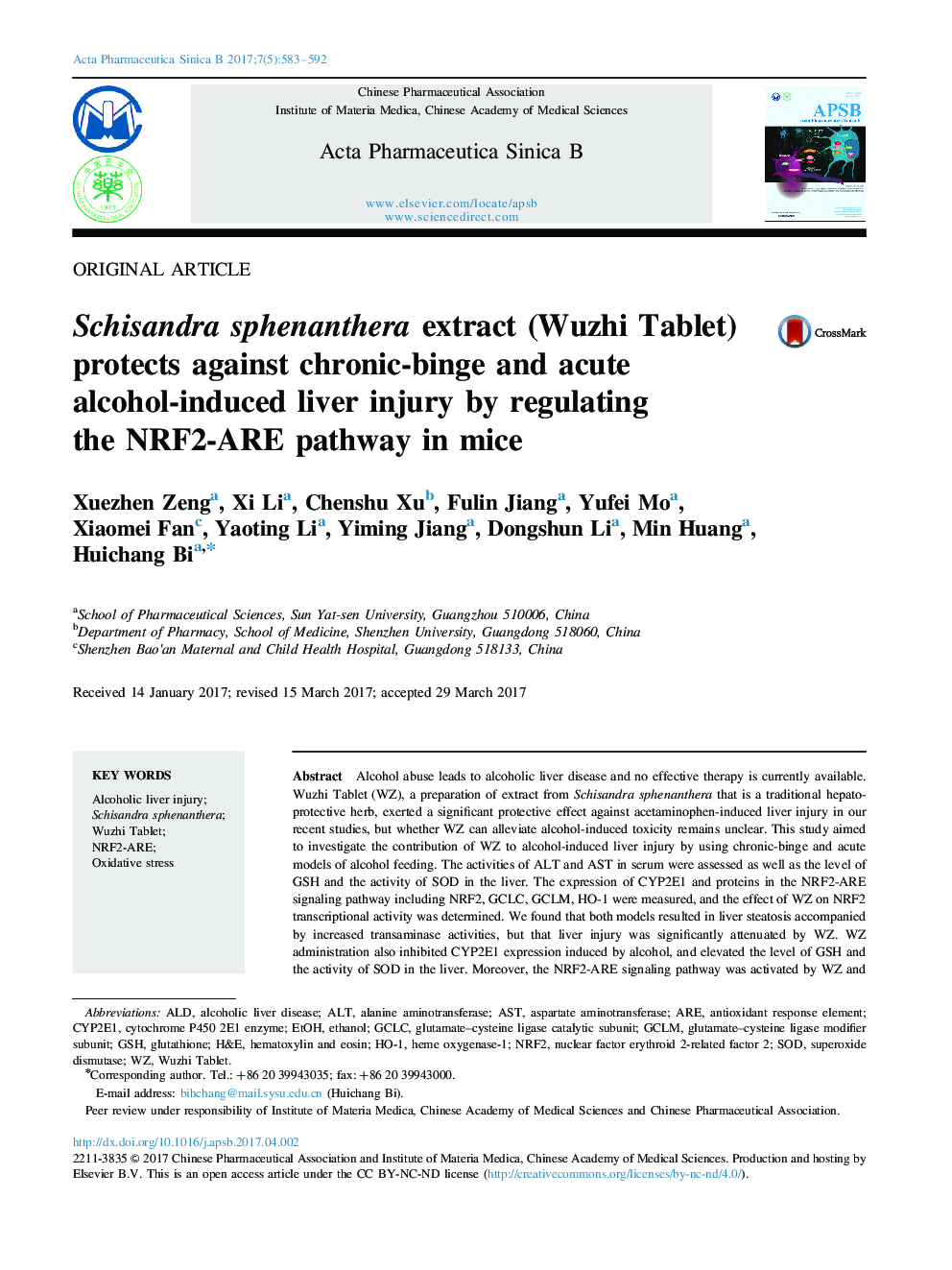Schisandra sphenanthera extract (Wuzhi Tablet) protects against chronic-binge and acute alcohol-induced liver injury by regulating the NRF2-ARE pathway in mice