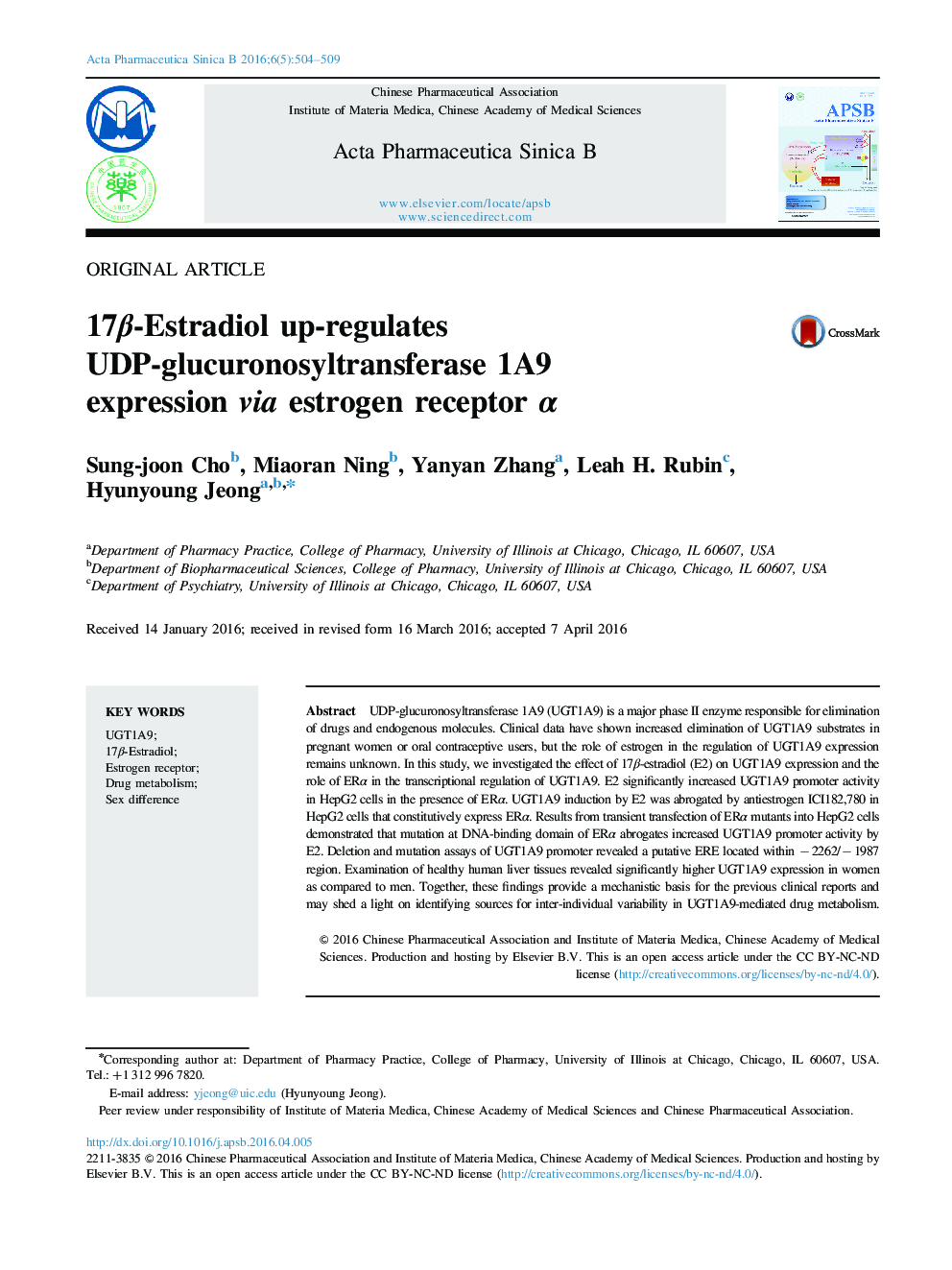 17Î²-Estradiol up-regulates UDP-glucuronosyltransferase 1A9 expression via estrogen receptor Î±
