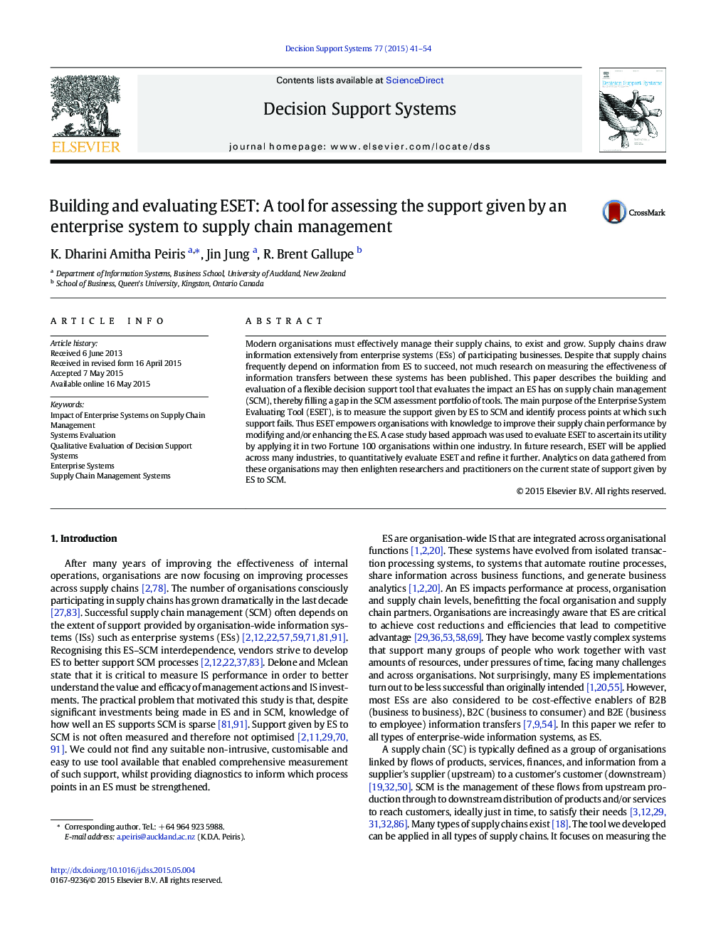 Building and evaluating ESET: A tool for assessing the support given by an enterprise system to supply chain management