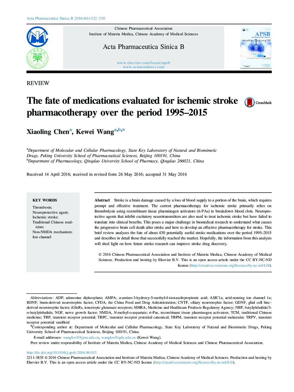 The fate of medications evaluated for ischemic stroke pharmacotherapy over the period 1995-2015