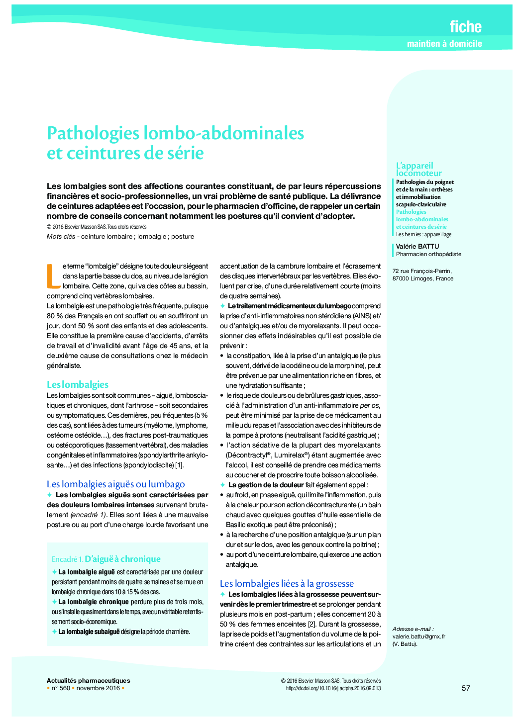 Pathologies lombo-abdominales et ceintures de série