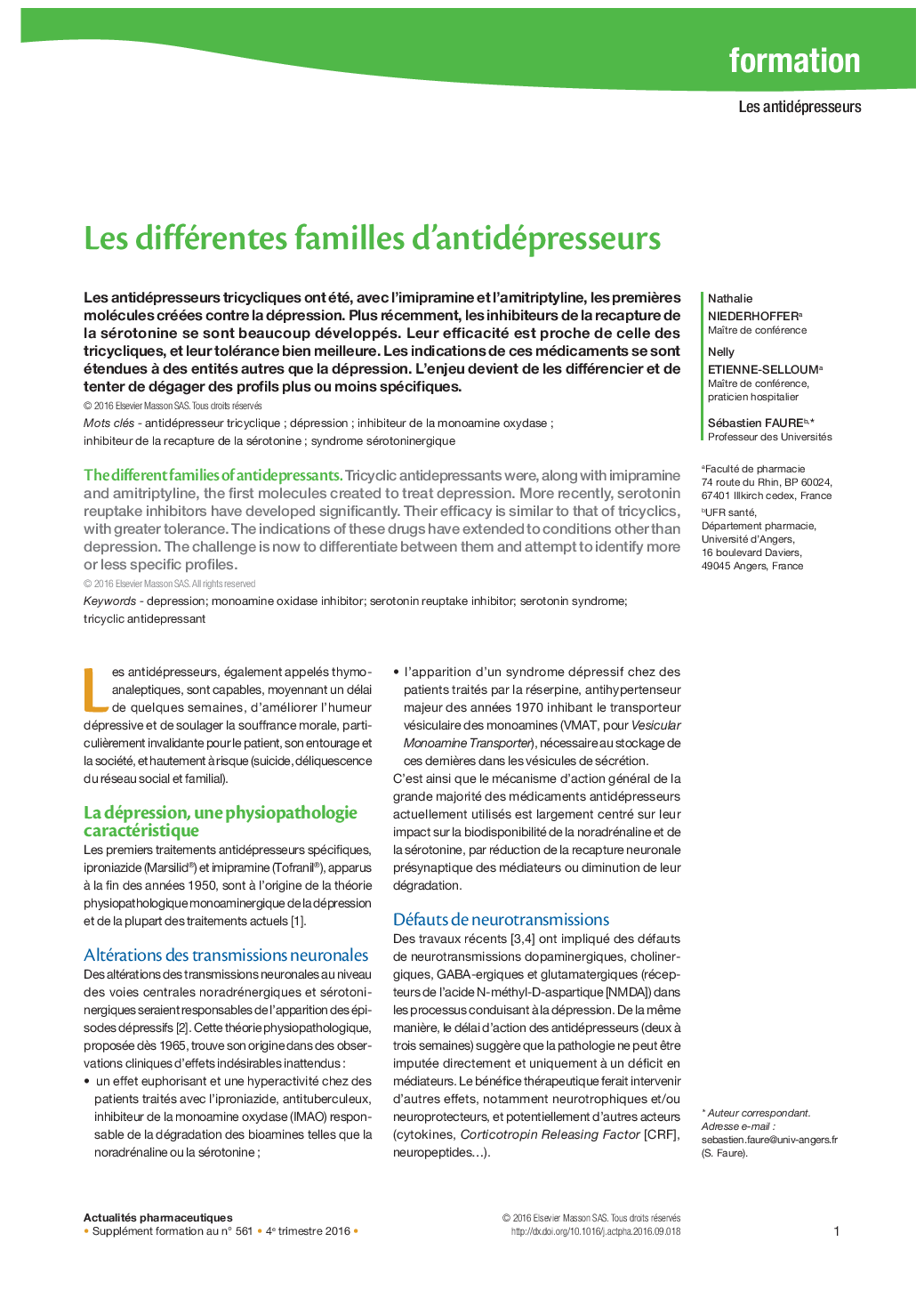 Les différentes familles d'antidépresseurs