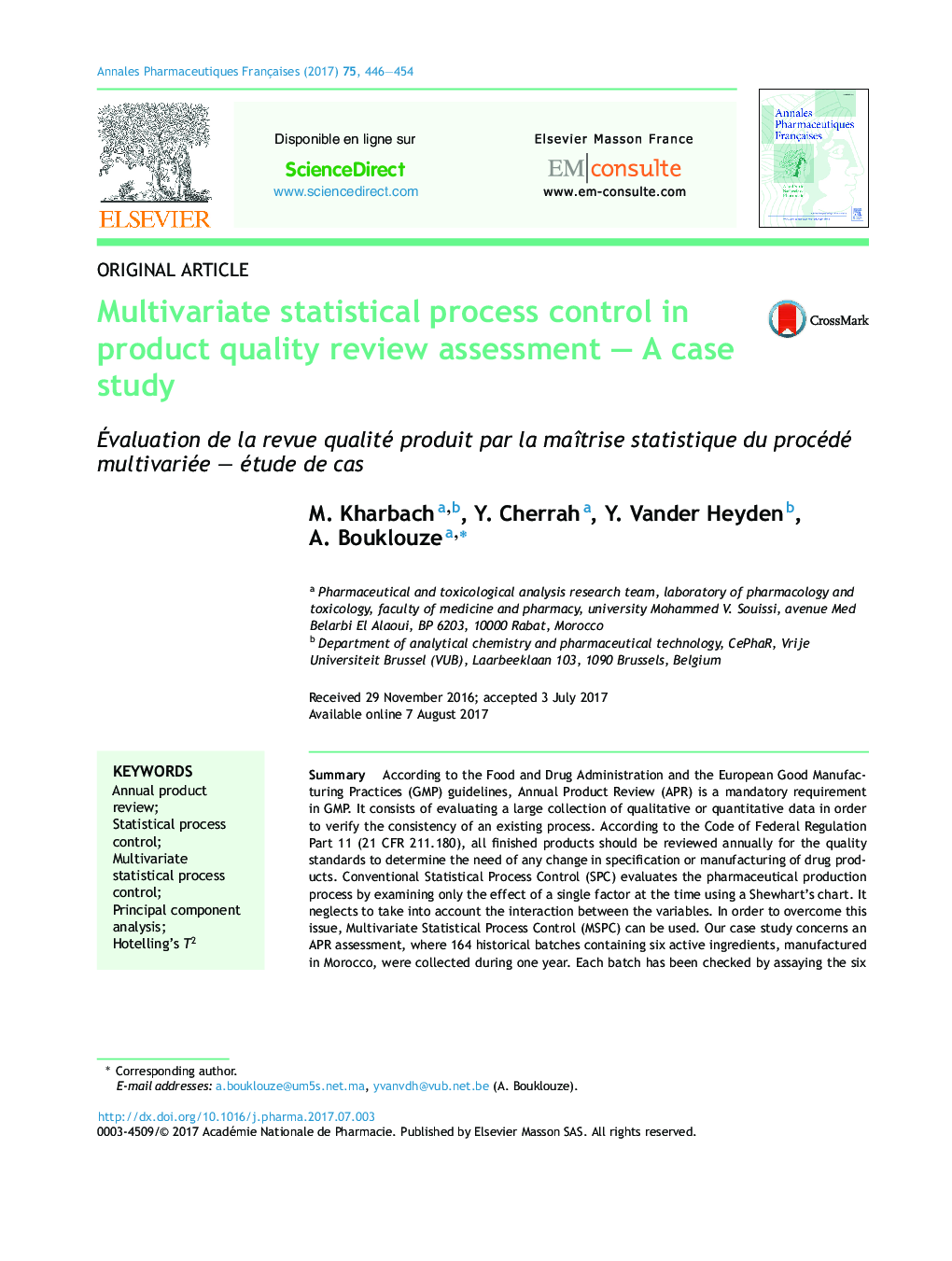 Multivariate statistical process control in product quality review assessmentÂ -Â A case study