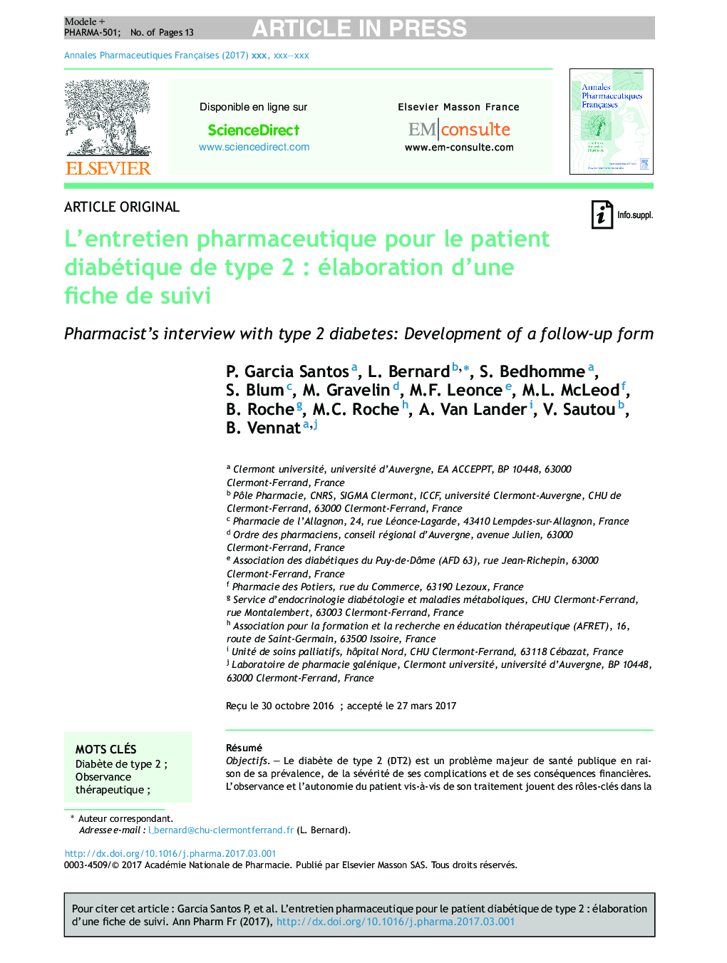 L'entretien pharmaceutique pour le patient diabétique de type 2Â : élaboration d'une fiche de suivi