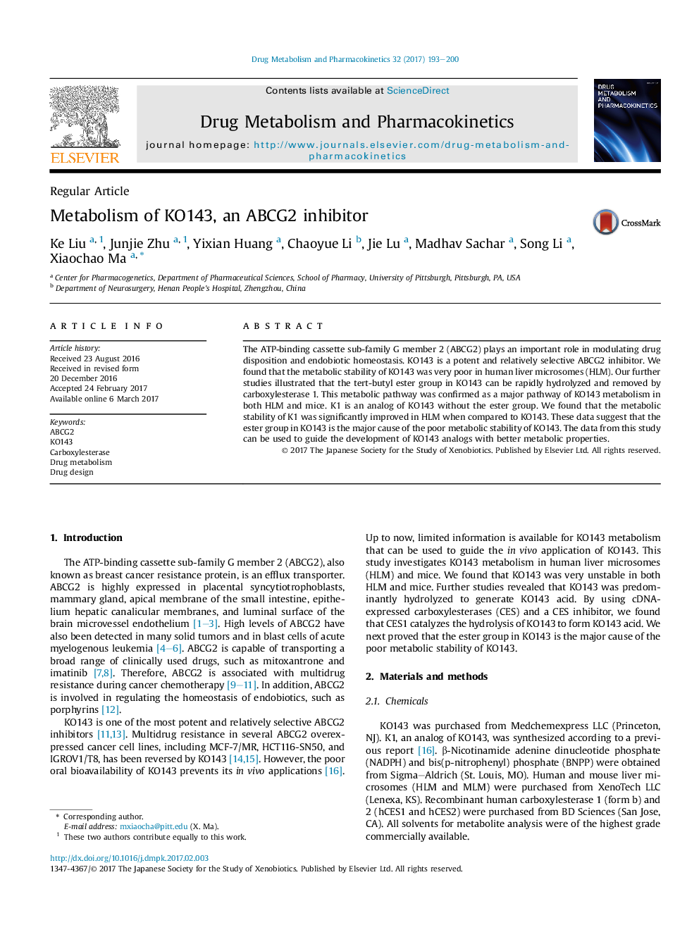 Metabolism of KO143, an ABCG2 inhibitor