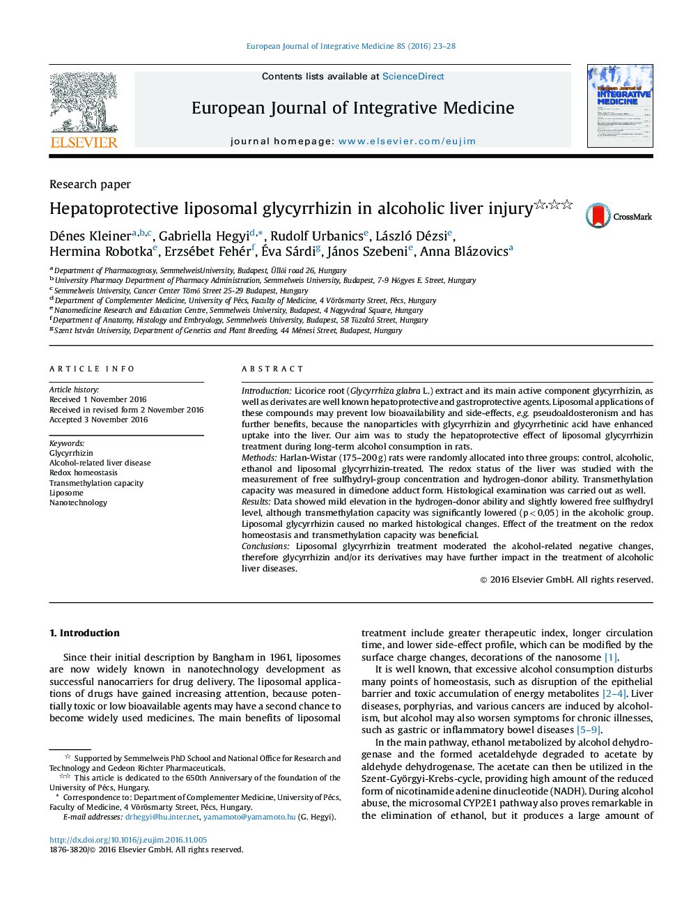 Hepatoprotective liposomal glycyrrhizin in alcoholic liver injury