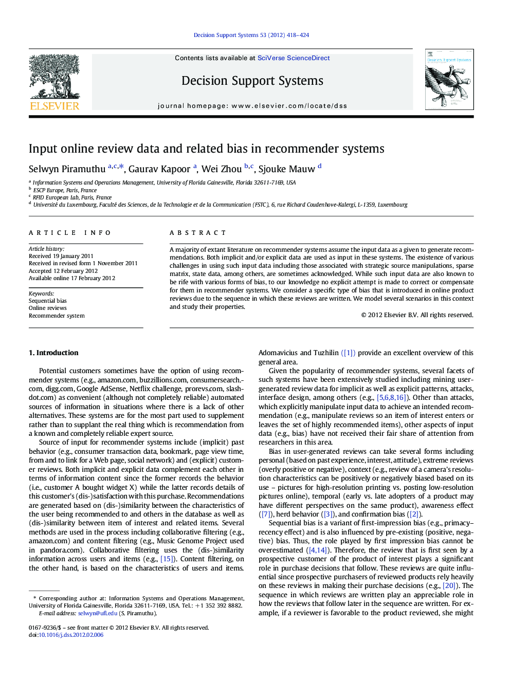 Input online review data and related bias in recommender systems