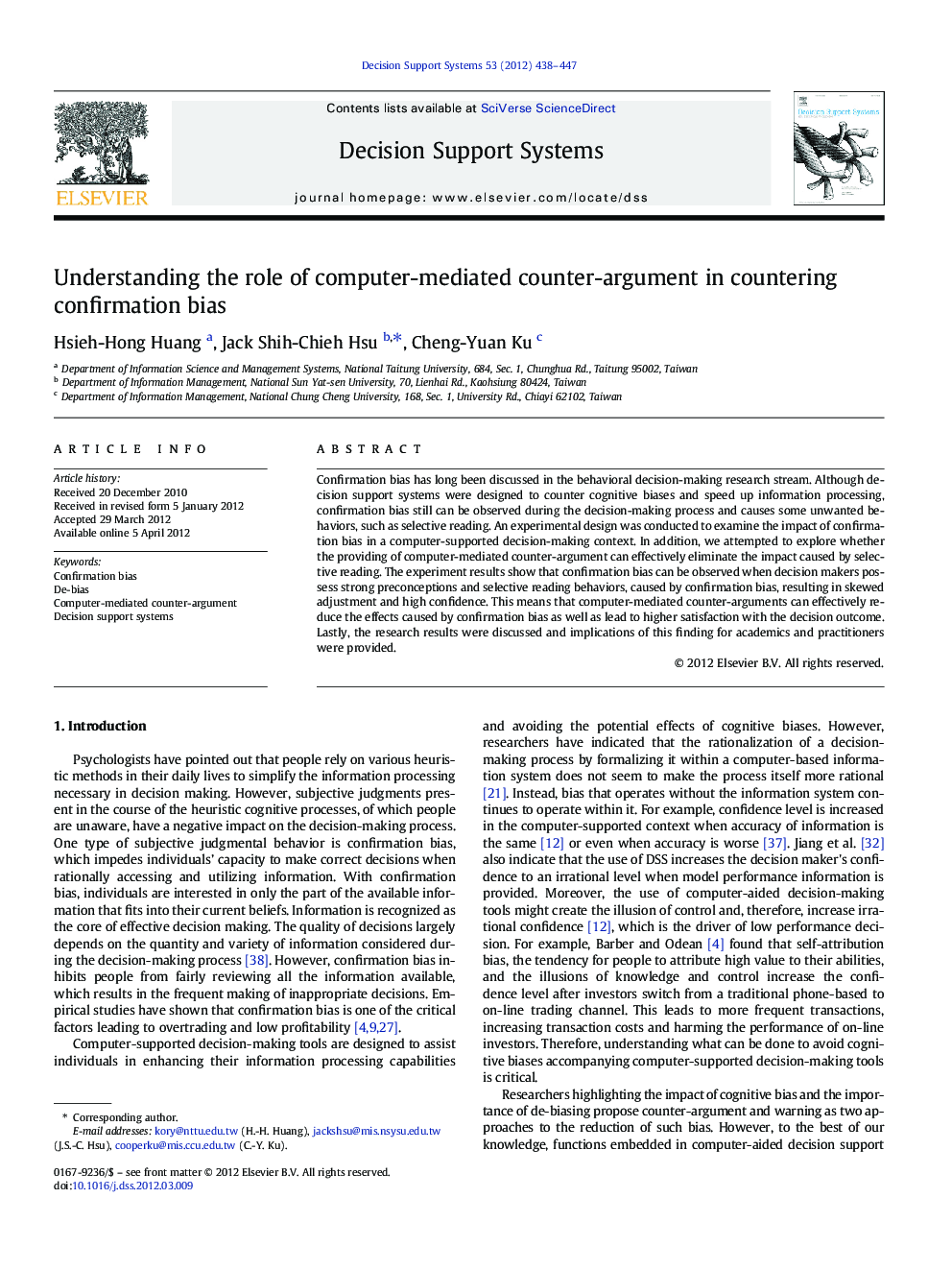 Understanding the role of computer-mediated counter-argument in countering confirmation bias