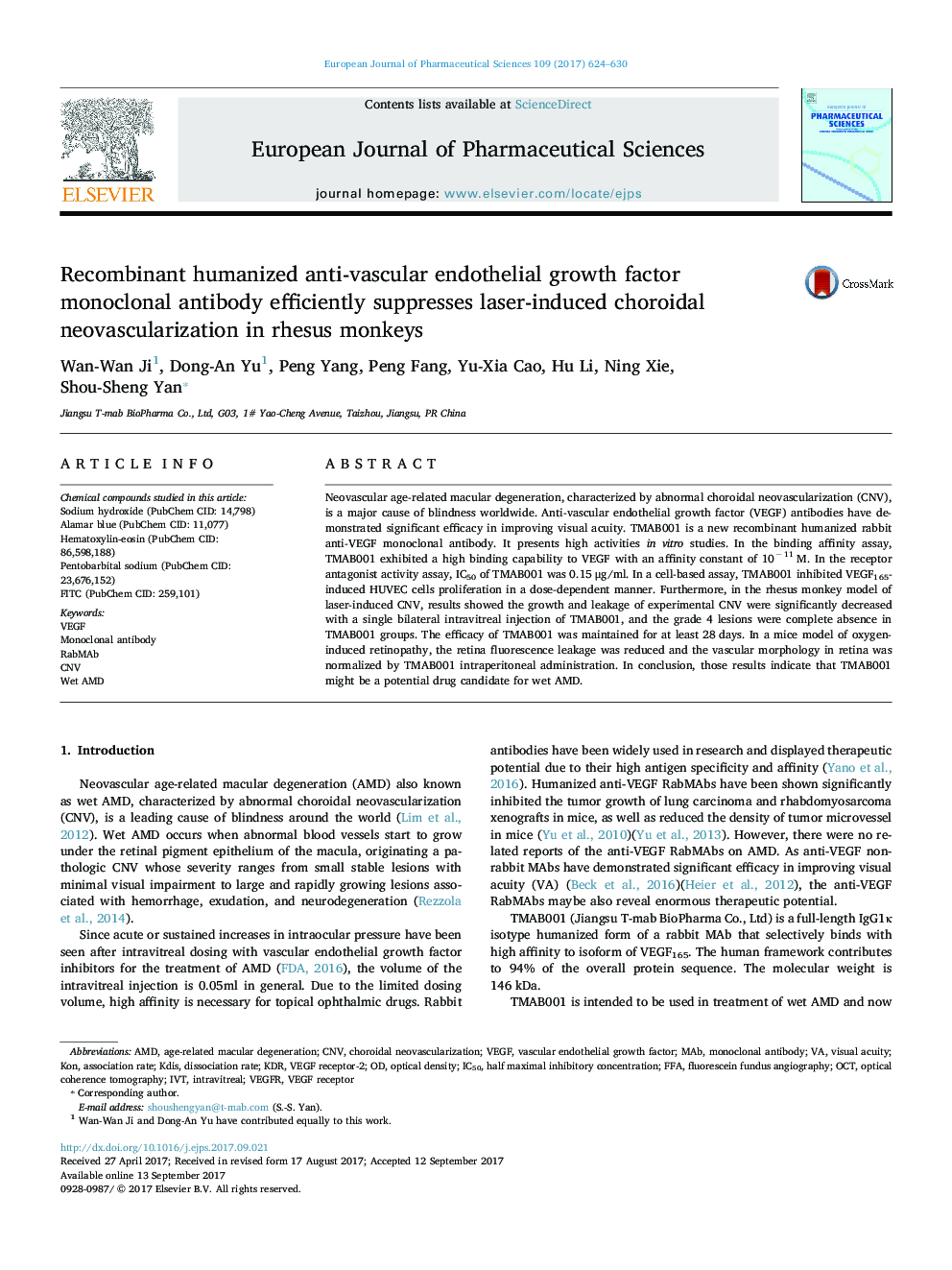 Recombinant humanized anti-vascular endothelial growth factor monoclonal antibody efficiently suppresses laser-induced choroidal neovascularization in rhesus monkeys