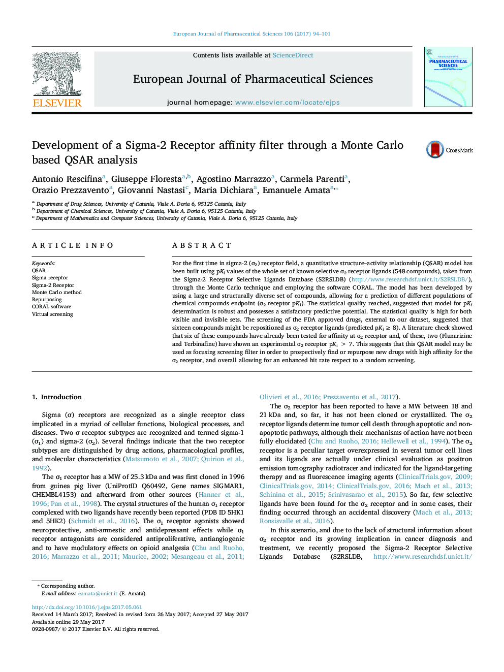 Development of a Sigma-2 Receptor affinity filter through a Monte Carlo based QSAR analysis