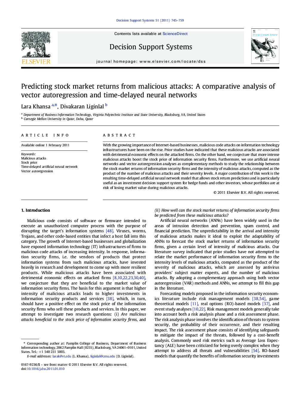 Predicting stock market returns from malicious attacks: A comparative analysis of vector autoregression and time-delayed neural networks