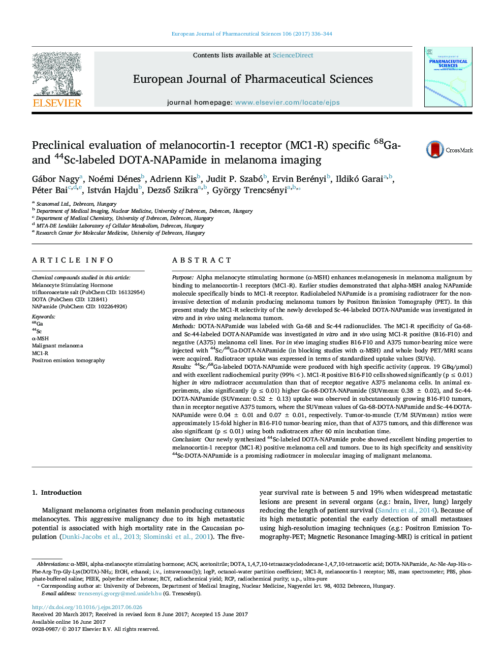 Preclinical evaluation of melanocortin-1 receptor (MC1-R) specific 68Ga- and 44Sc-labeled DOTA-NAPamide in melanoma imaging