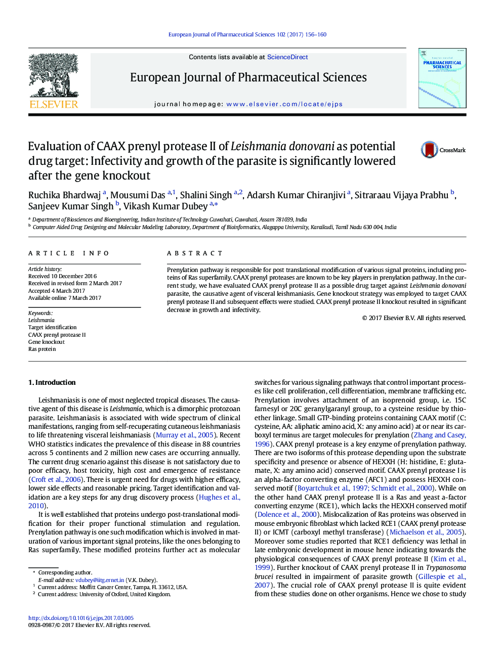 Evaluation of CAAX prenyl protease II of Leishmania donovani as potential drug target: Infectivity and growth of the parasite is significantly lowered after the gene knockout