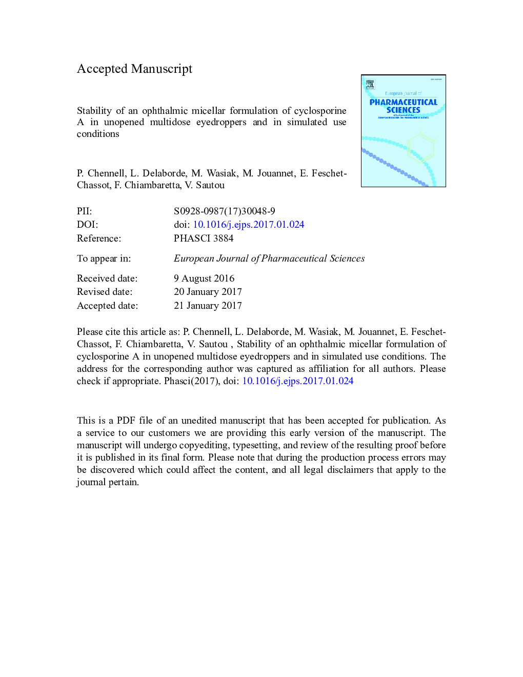 Stability of an ophthalmic micellar formulation of cyclosporine A in unopened multidose eyedroppers and in simulated use conditions