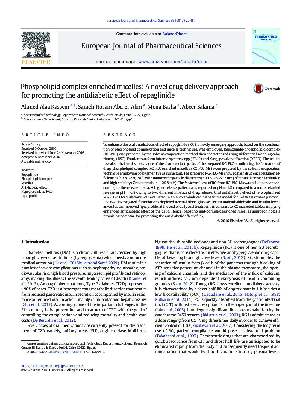 Phospholipid complex enriched micelles: A novel drug delivery approach for promoting the antidiabetic effect of repaglinide