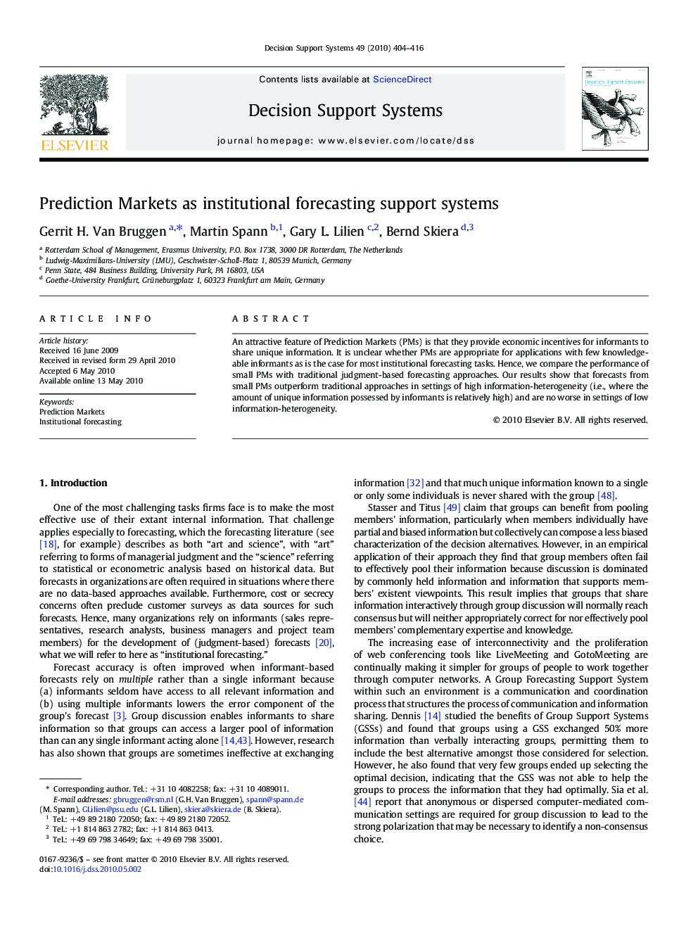 عکس صفحه اول مقاله: Prediction Markets as institutional forecasting support systems Prediction Markets as institutional forecasting support systems