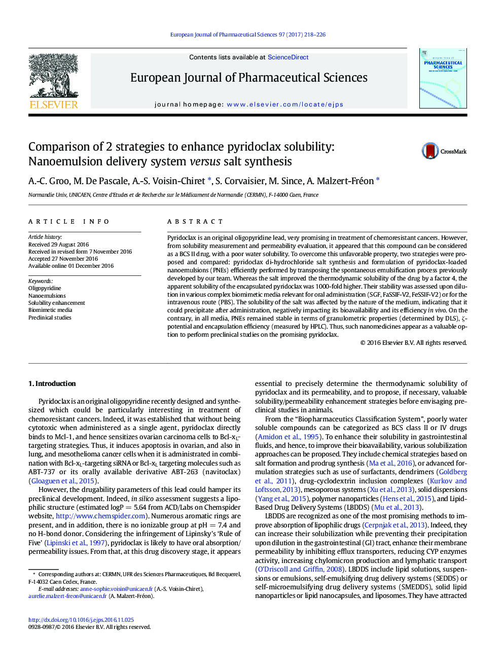 Comparison of 2 strategies to enhance pyridoclax solubility: Nanoemulsion delivery system versus salt synthesis