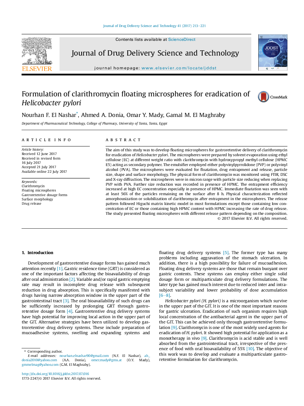 Formulation of clarithromycin floating microspheres for eradication of Helicobacter pylori