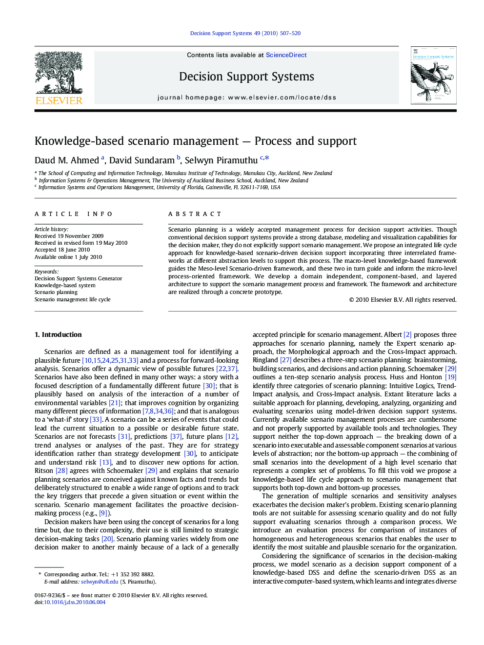 Knowledge-based scenario management — Process and support