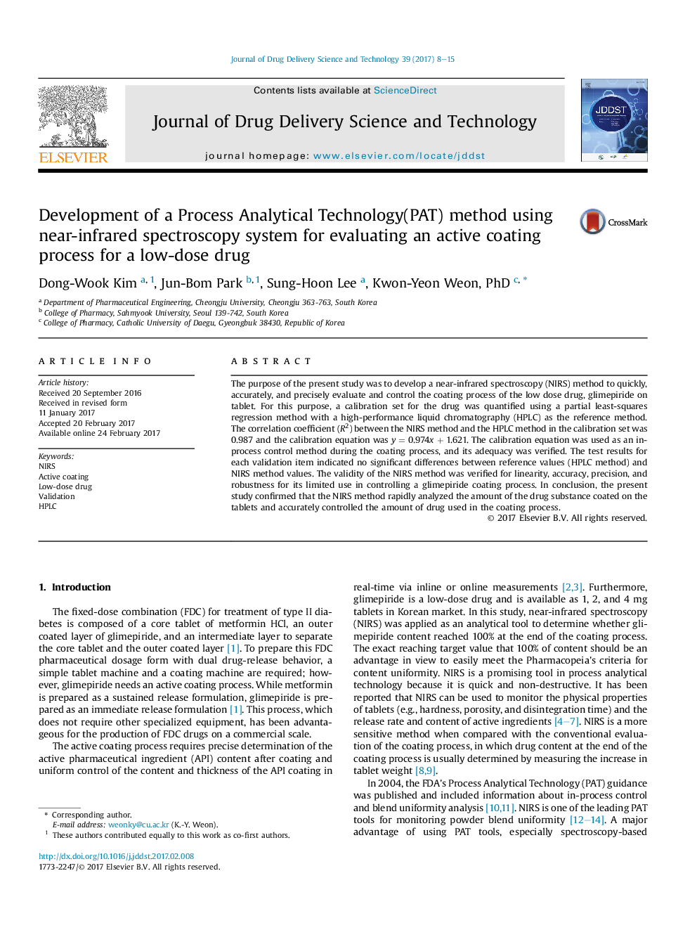 Development of a Process Analytical Technology(PAT) method using near-infrared spectroscopy system for evaluating an active coating process for a low-dose drug