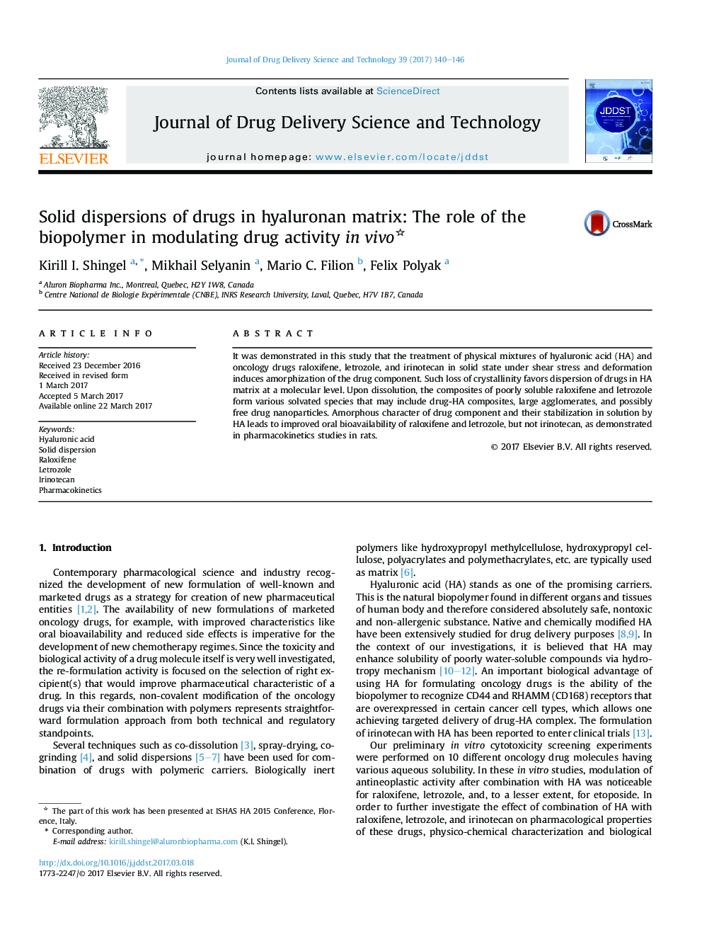 Solid dispersions of drugs in hyaluronan matrix: The role of the biopolymer in modulating drug activity inÂ vivo
