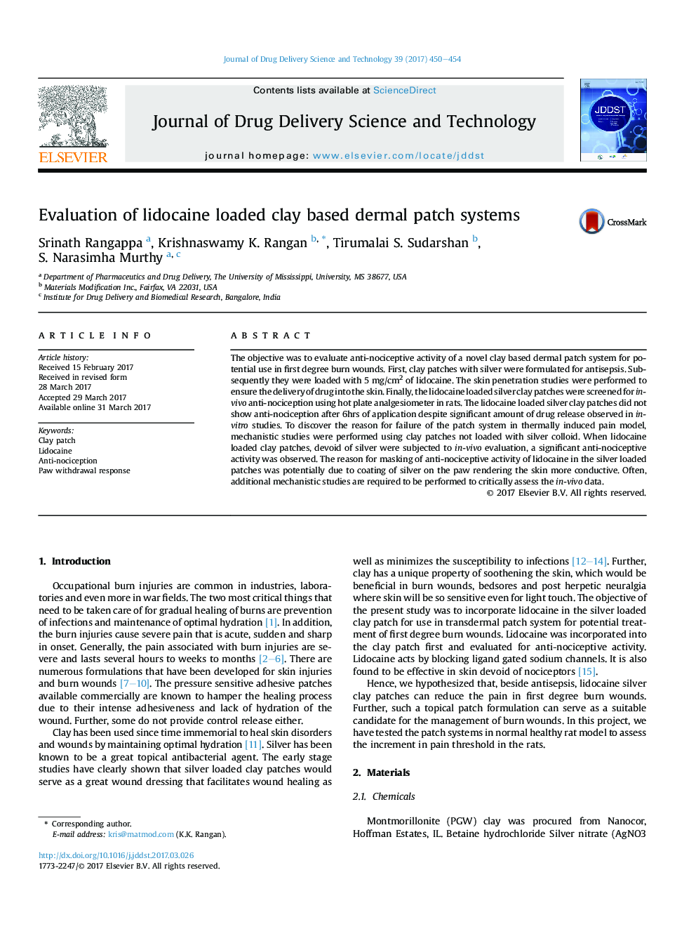 Evaluation of lidocaine loaded clay based dermal patch systems