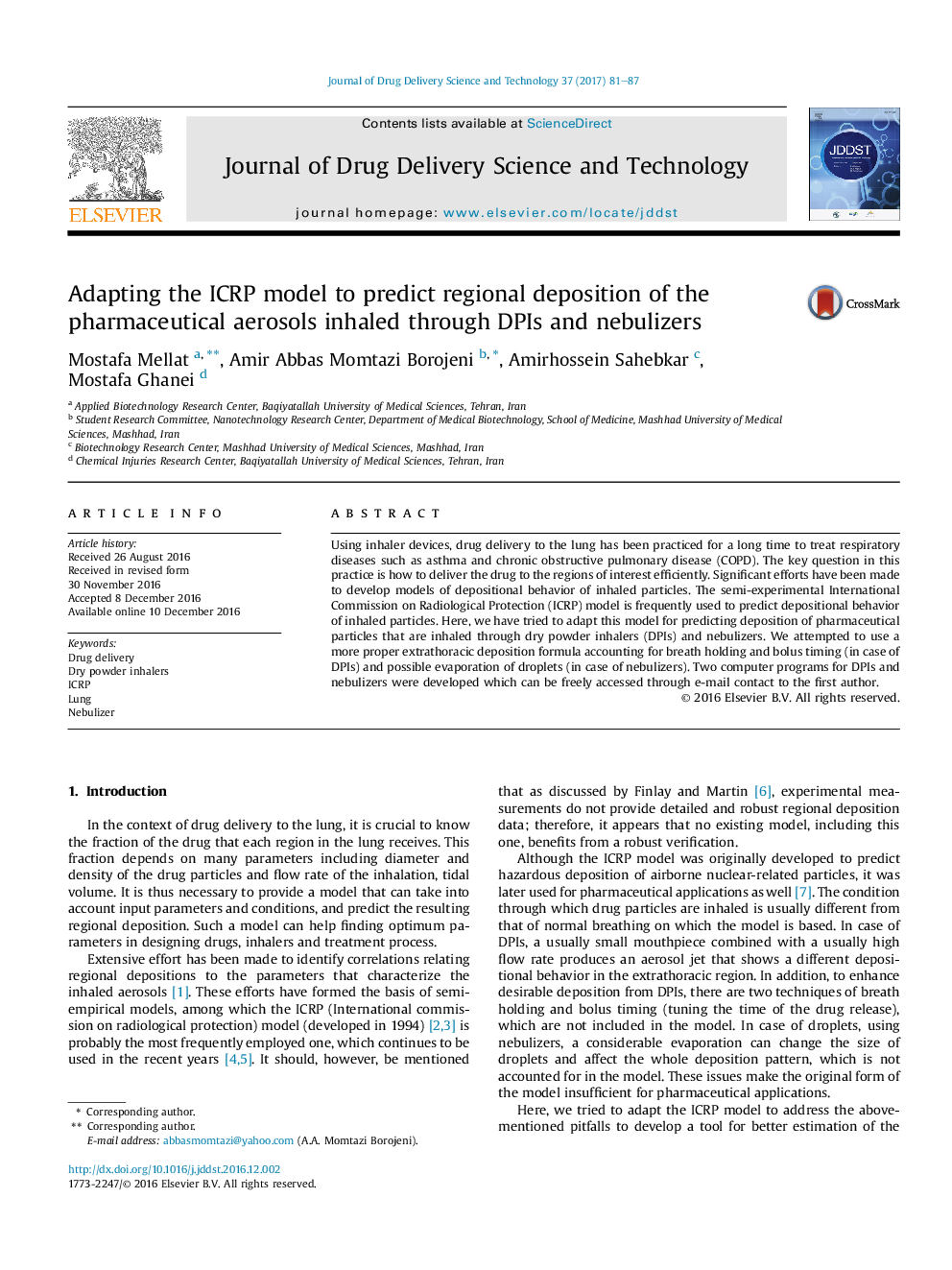 Adapting the ICRP model to predict regional deposition of the pharmaceutical aerosols inhaled through DPIs and nebulizers