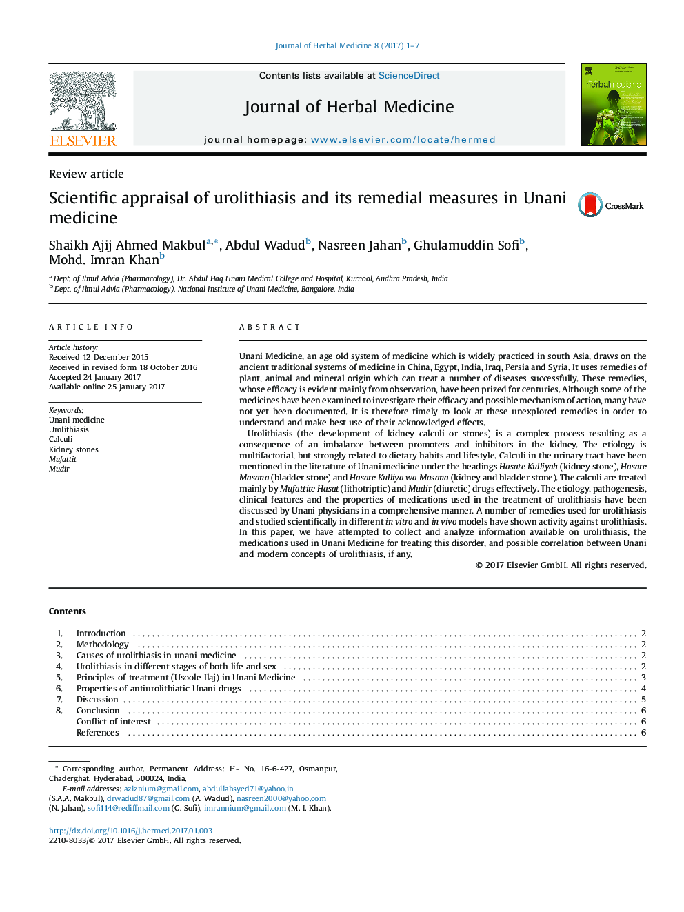 Scientific appraisal of urolithiasis and its remedial measures in Unani medicine