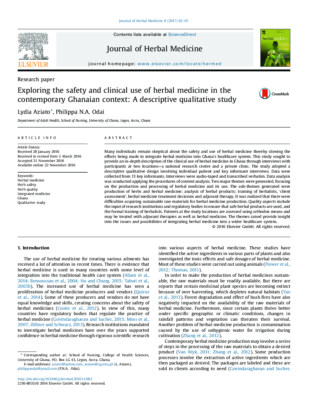 Exploring the safety and clinical use of herbal medicine in the contemporary Ghanaian context: A descriptive qualitative study