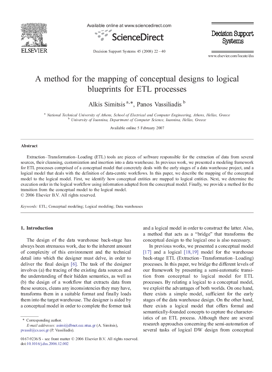 A method for the mapping of conceptual designs to logical blueprints for ETL processes