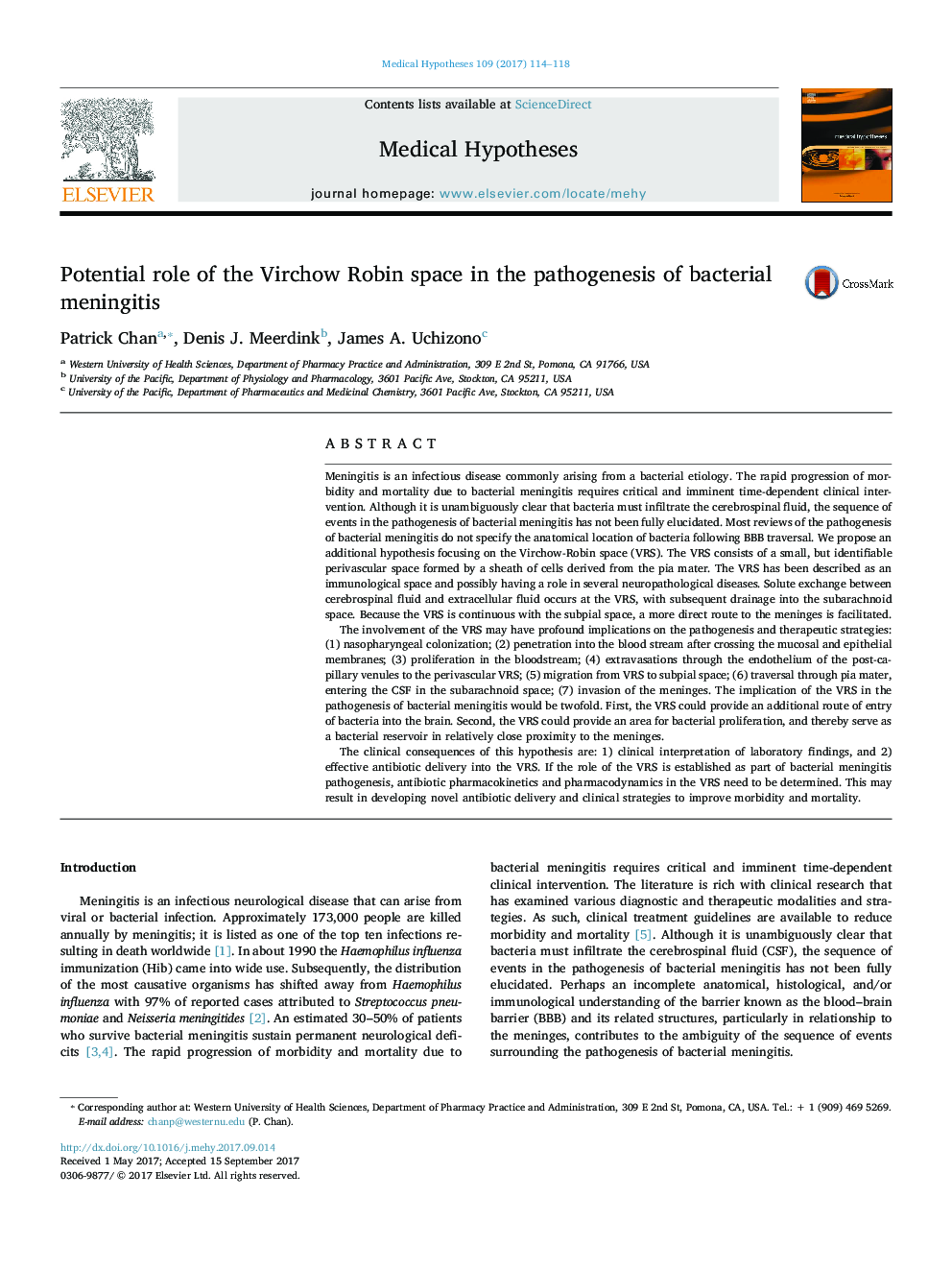 Potential role of the Virchow Robin space in the pathogenesis of bacterial meningitis