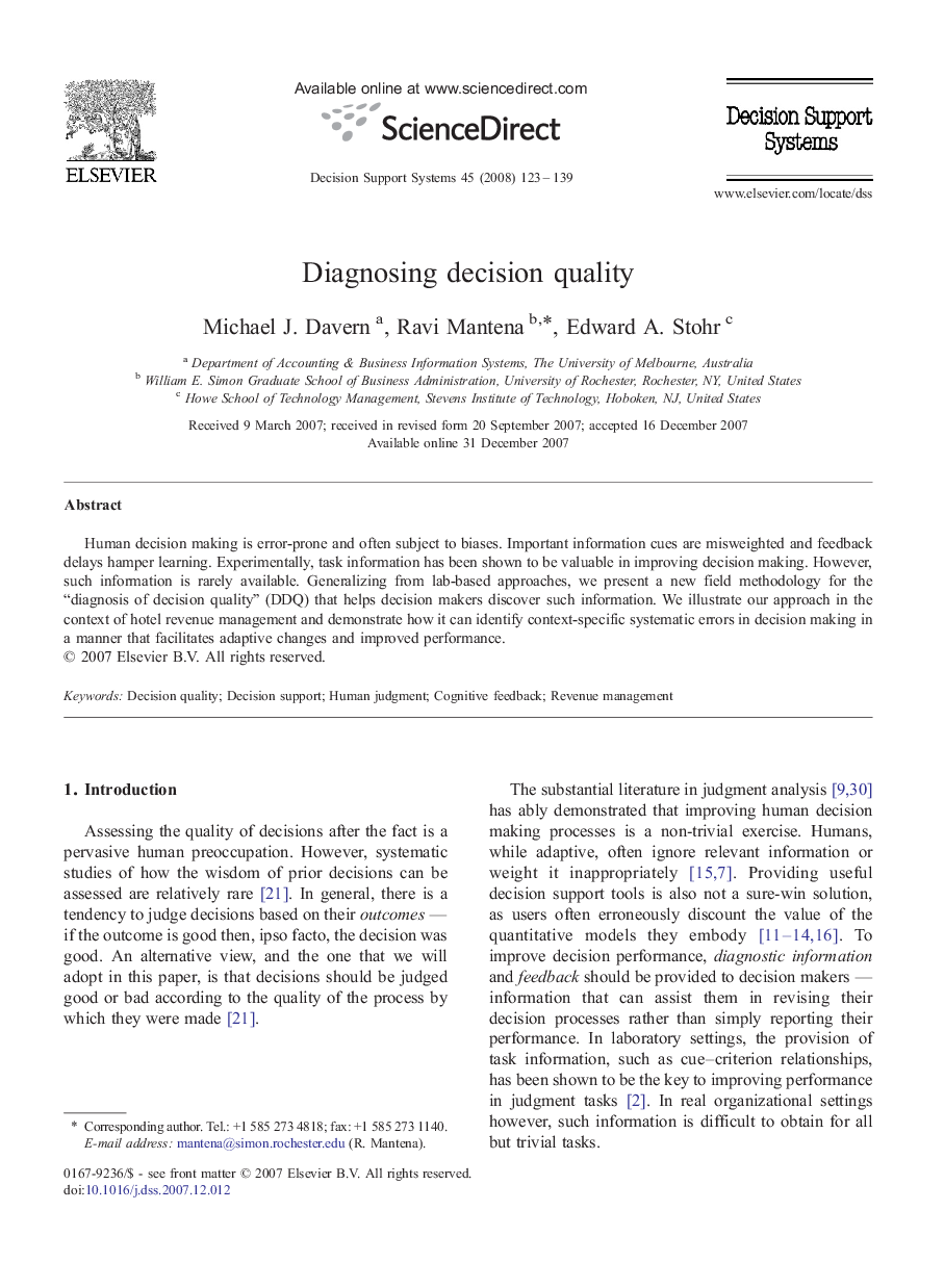 Diagnosing decision quality