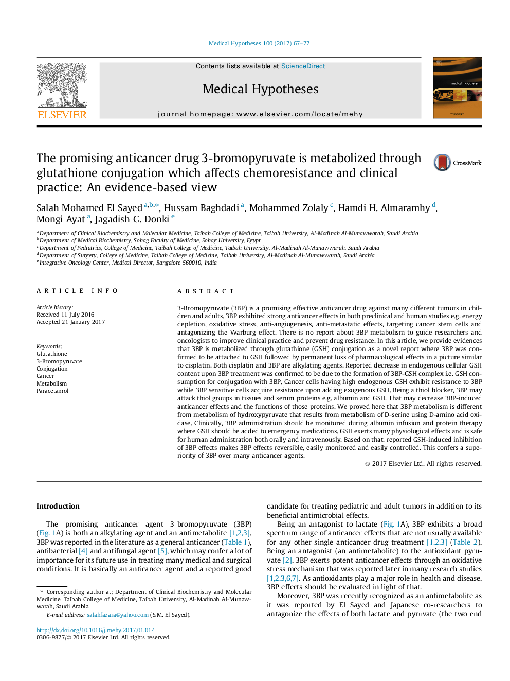 The promising anticancer drug 3-bromopyruvate is metabolized through glutathione conjugation which affects chemoresistance and clinical practice: An evidence-based view