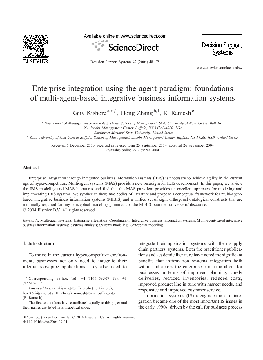 Enterprise integration using the agent paradigm: foundations of multi-agent-based integrative business information systems