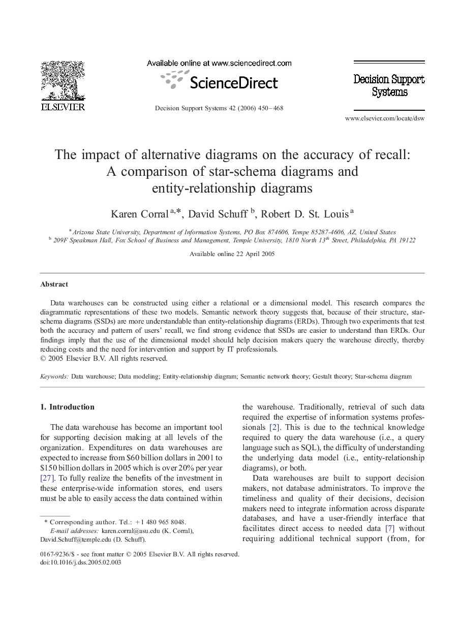 The impact of alternative diagrams on the accuracy of recall: A comparison of star-schema diagrams and entity-relationship diagrams