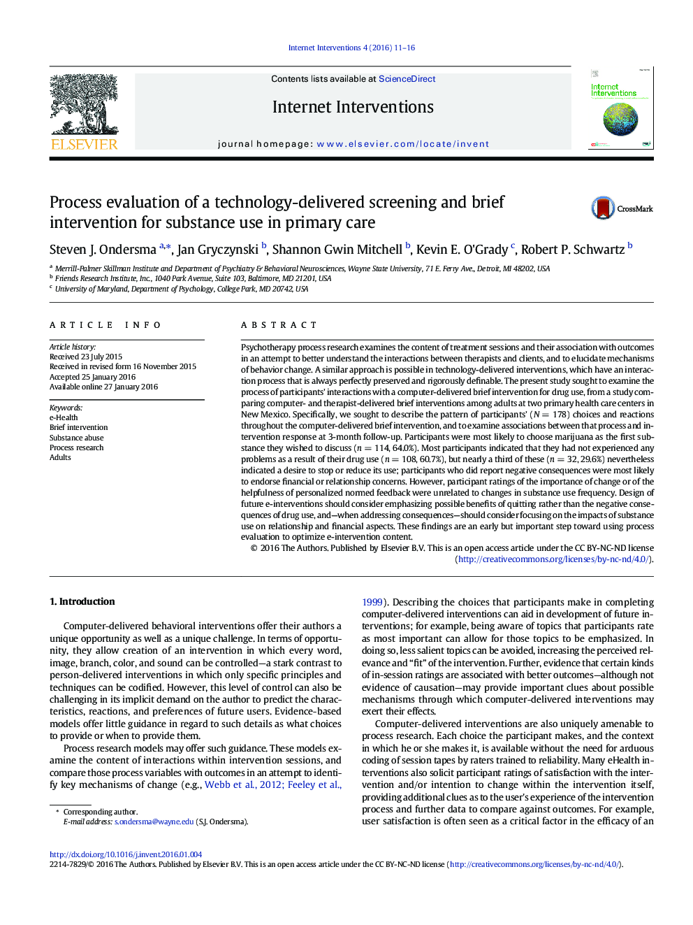 Process evaluation of a technology-delivered screening and brief intervention for substance use in primary care