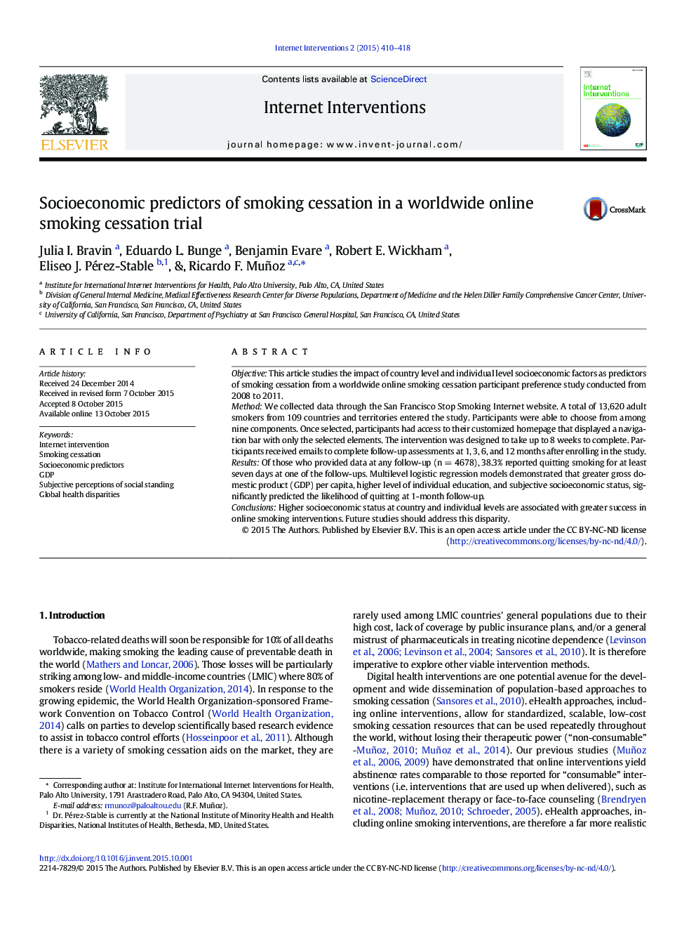 Socioeconomic predictors of smoking cessation in a worldwide online smoking cessation trial