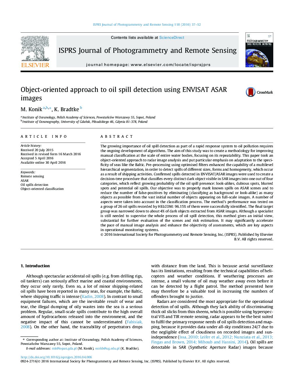 Object-oriented approach to oil spill detection using ENVISAT ASAR images