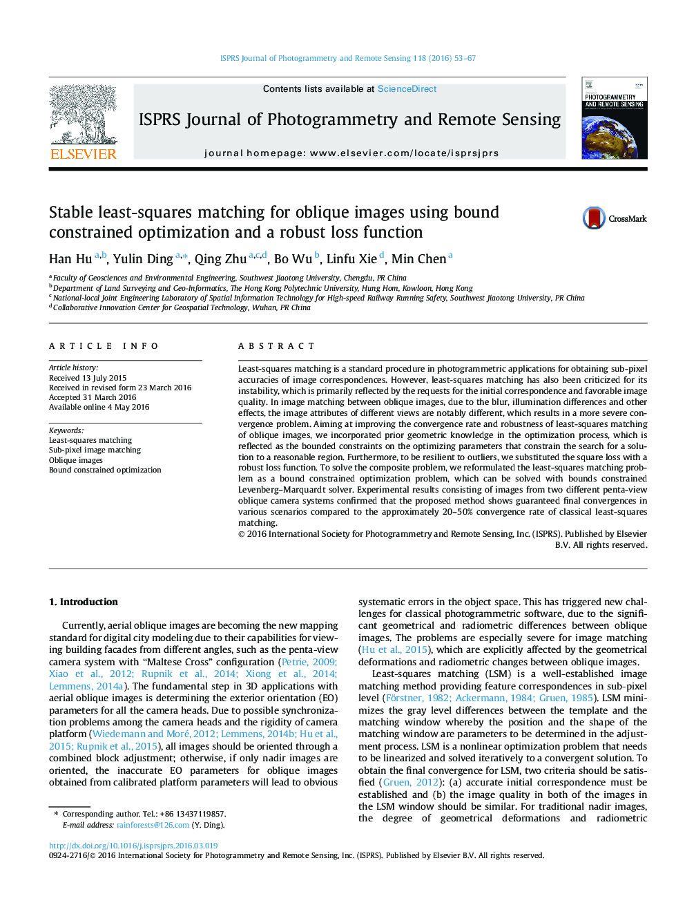 Stable least-squares matching for oblique images using bound constrained optimization and a robust loss function