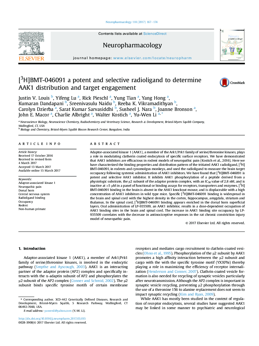 [3H]BMT-046091 a potent and selective radioligand to determine AAK1 distribution and target engagement