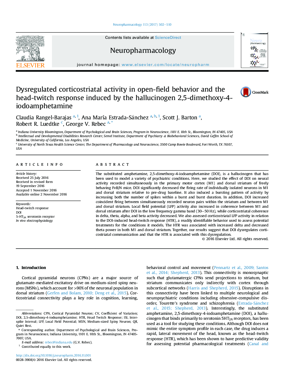Dysregulated corticostriatal activity in open-field behavior and the head-twitch response induced by the hallucinogen 2,5-dimethoxy-4-iodoamphetamine