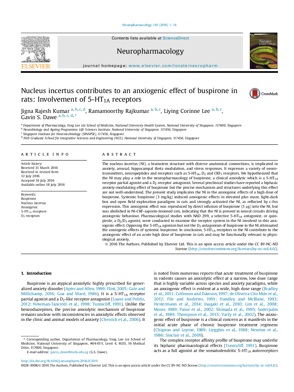 Nucleus incertus contributes to an anxiogenic effect of buspirone in rats: Involvement of 5-HT1A receptors