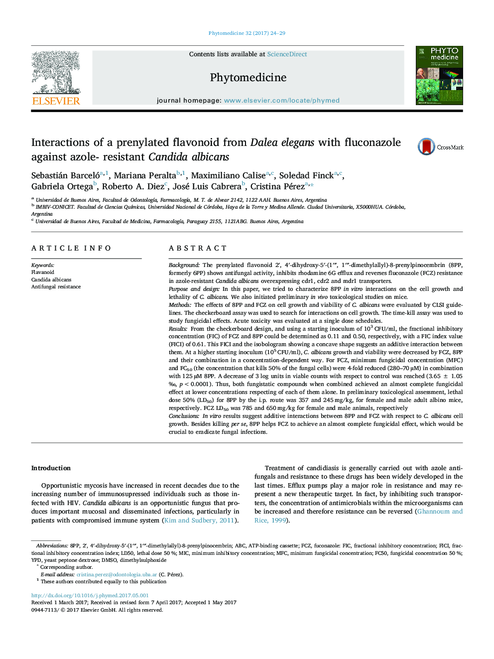 Interactions of a prenylated flavonoid from Dalea elegans with fluconazole against azole- resistant Candida albicans