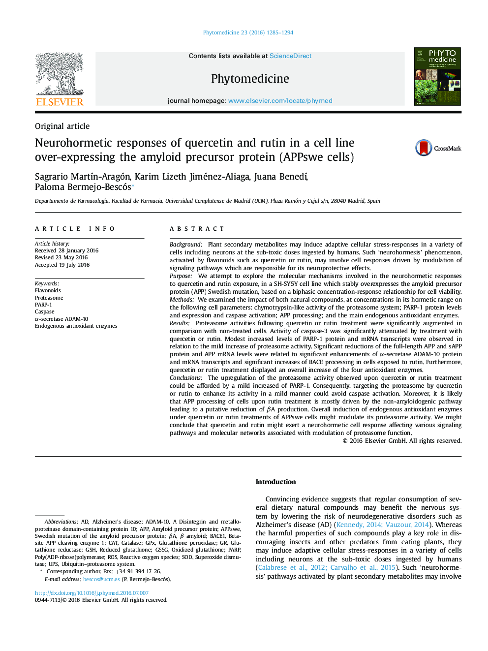 Neurohormetic responses of quercetin and rutin in a cell line over-expressing the amyloid precursor protein (APPswe cells)