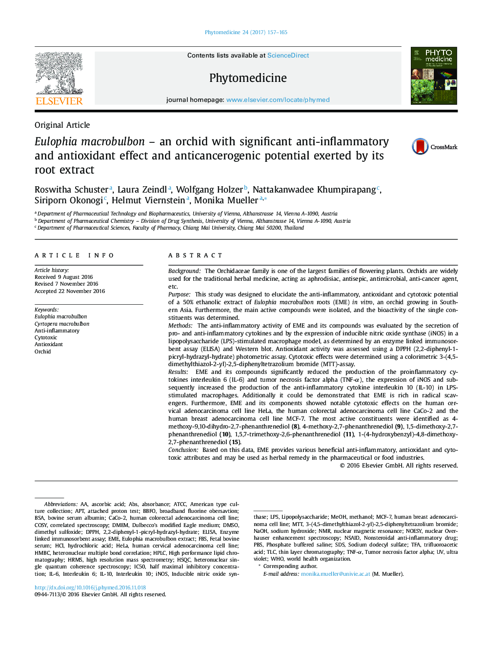 Eulophia macrobulbon - an orchid with significant anti-inflammatory and antioxidant effect and anticancerogenic potential exerted by its root extract