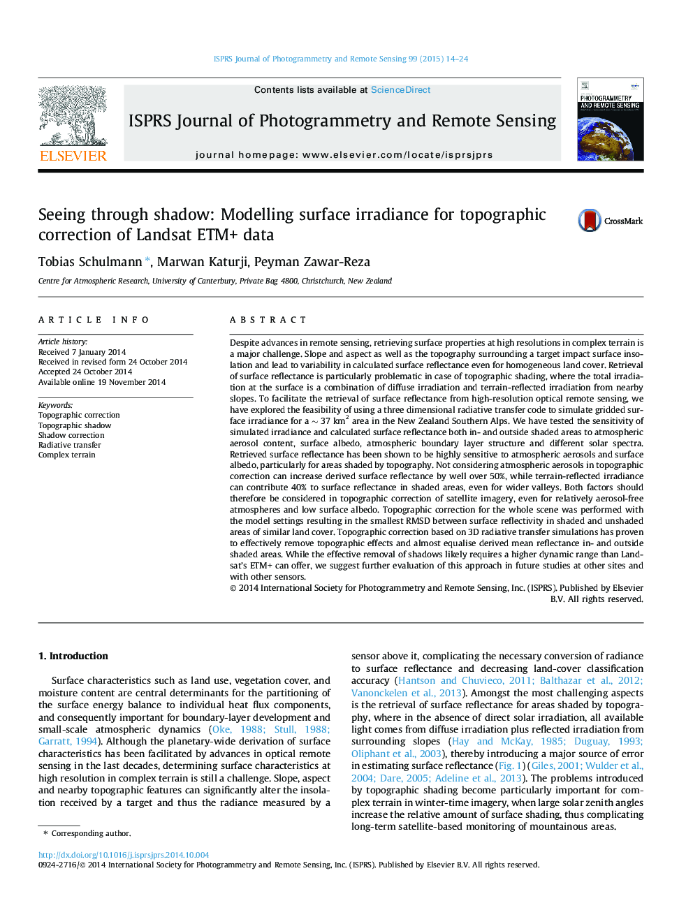 Seeing through shadow: Modelling surface irradiance for topographic correction of Landsat ETM+ data