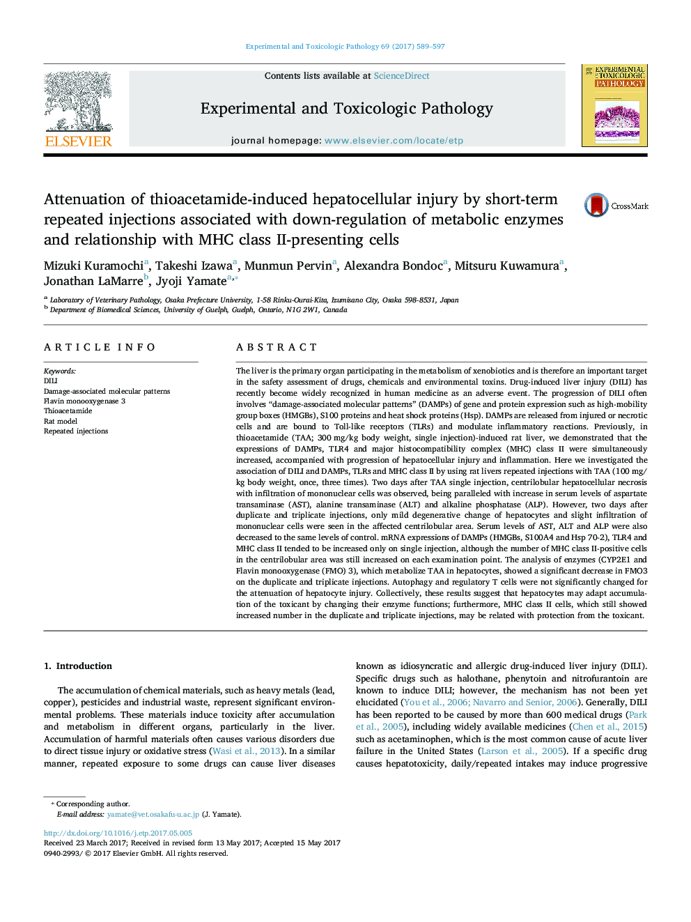 Attenuation of thioacetamide-induced hepatocellular injury by short-term repeated injections associated with down-regulation of metabolic enzymes and relationship with MHC class II-presenting cells