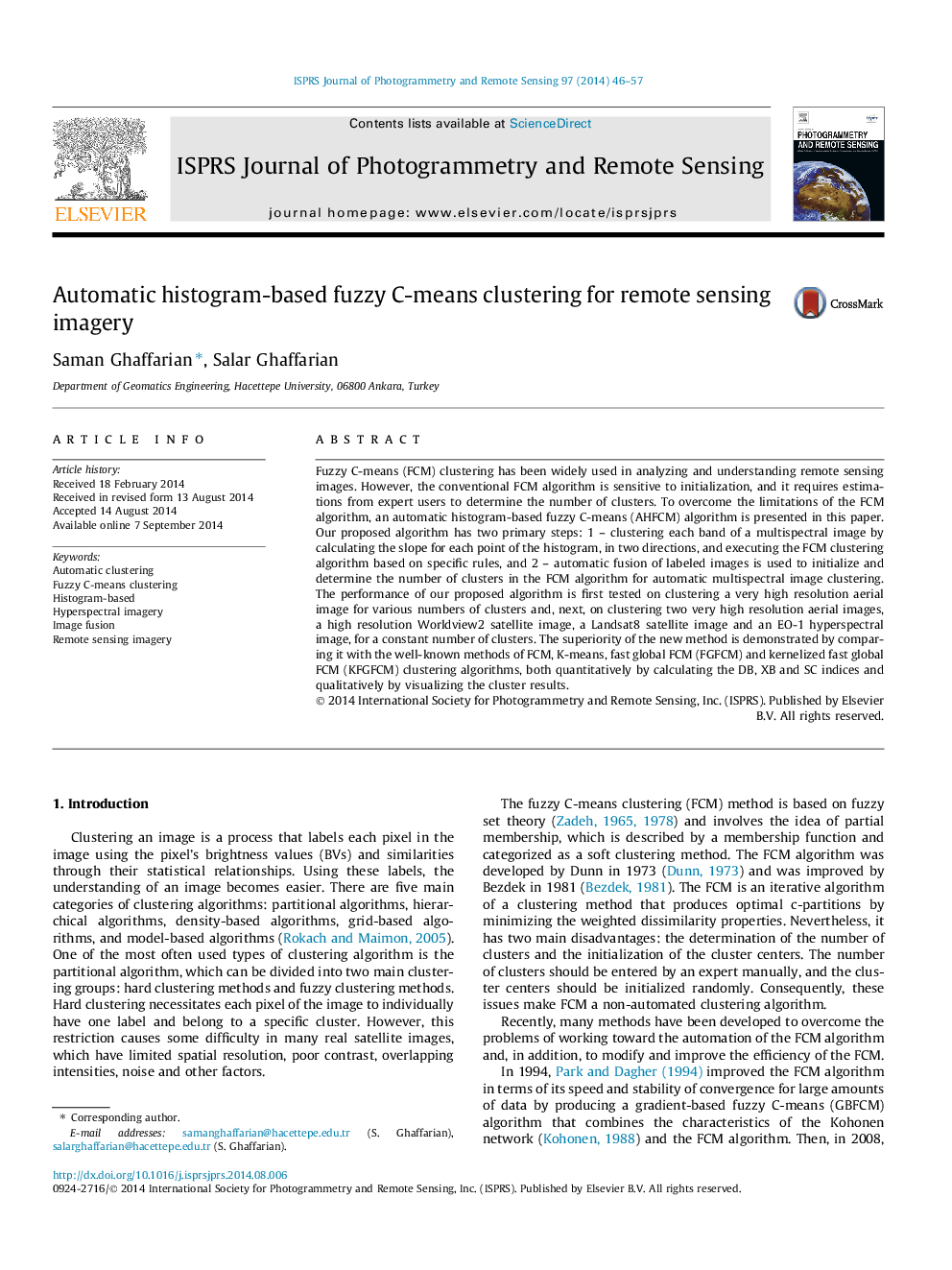 Automatic histogram-based fuzzy C-means clustering for remote sensing imagery