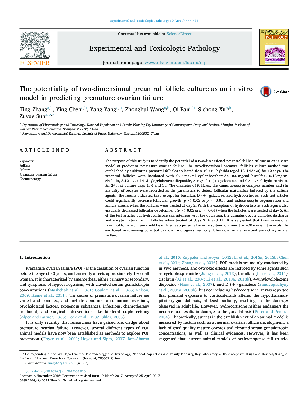 The potentiality of two-dimensional preantral follicle culture as an in vitro model in predicting premature ovarian failure