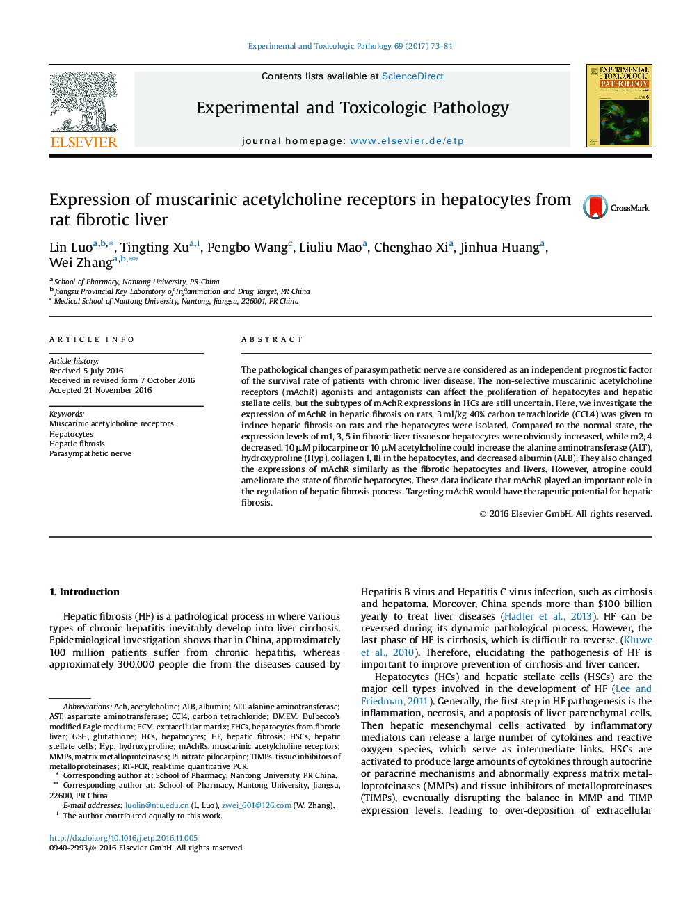 Expression of muscarinic acetylcholine receptors in hepatocytes from rat fibrotic liver